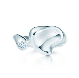 Tiffany & Co Round Diamond Ring, Elsa Peretti Full Heart, Silver Ring, Authentic